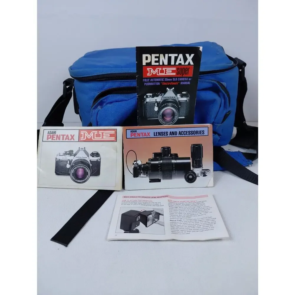 Pentax ME 35mm SLR Film Camera Tested Working Bundle SMC Pentax-M 50mm Lens Bag